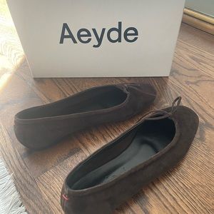 Aeyde Dark Brown Suede Flats - size 8.5